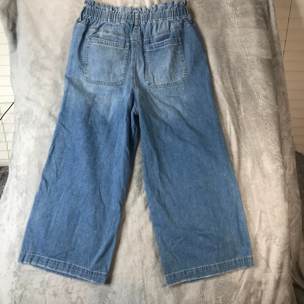 Wonderly Jeans Women 10 Light Blue Cropped Wide Leg Paperbag Elastic Waist Denim